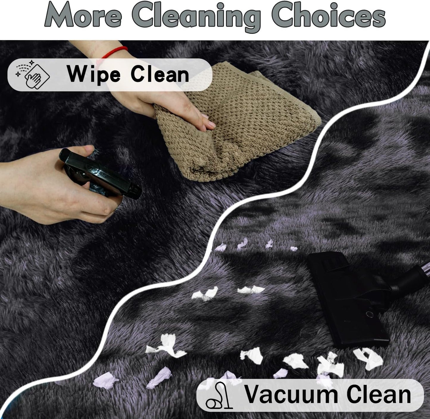 Rezutan Area Rugs 8x10 Living Room, Large Fluffy Rug for Bedroom, Soft Shag Shaggy Fuzzy Carpets for Boys and Girls Dorm Room Home Decor Aesthetic,Black Grey Tie-Dyed.