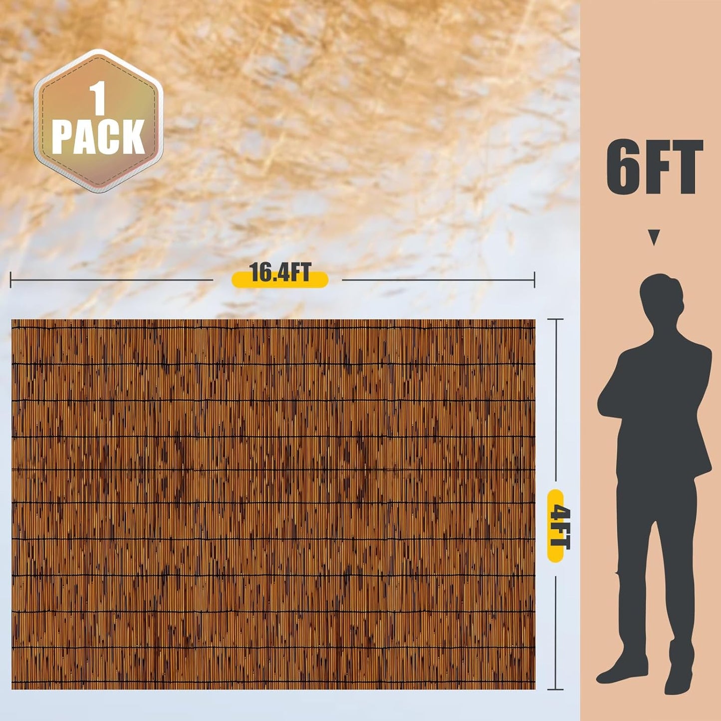 Natural Reed Fencing,4FT X 16.4FT Reed Screen Balcony Reed Fence Bamboo Screen Fencing for Outdoor Backyard Patio（Brown）