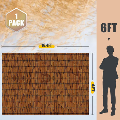 Natural Reed Fencing,4FT X 16.4FT Reed Screen Balcony Reed Fence Bamboo Screen Fencing for Outdoor Backyard Patio（Brown）