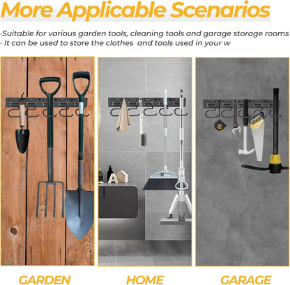 51 Inch Garden Tool Organizer Wall Mount with Non Slip Rubber Coated Metal Hooks, Storage Rack for Indoor/Outdoor Shovel, Rake, Mop and Broom Holder Wall Mount （ 15 Hooks+15 Holders