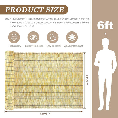 Natural Reed Fencing Rolls: Privacy Bamboo Fence 3/4/5/6ft High Roll Reed Screen, Decorative Bamboo Fencing for Outdoor Balcony Patio Garden Backyard,with Cable Zip Ties(Nature, 3x10ft)