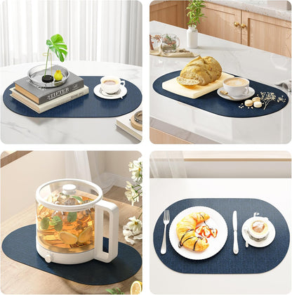 DOLOPL Placemats Set of 6, Oval Large Place Mats for Kitchen Dining Room Table Decorations, Navy Blue Faux Leather Anti Slip Waterproof Dining Table Place Mats for Indoor & Outdoor Use(13.8"x21.6")