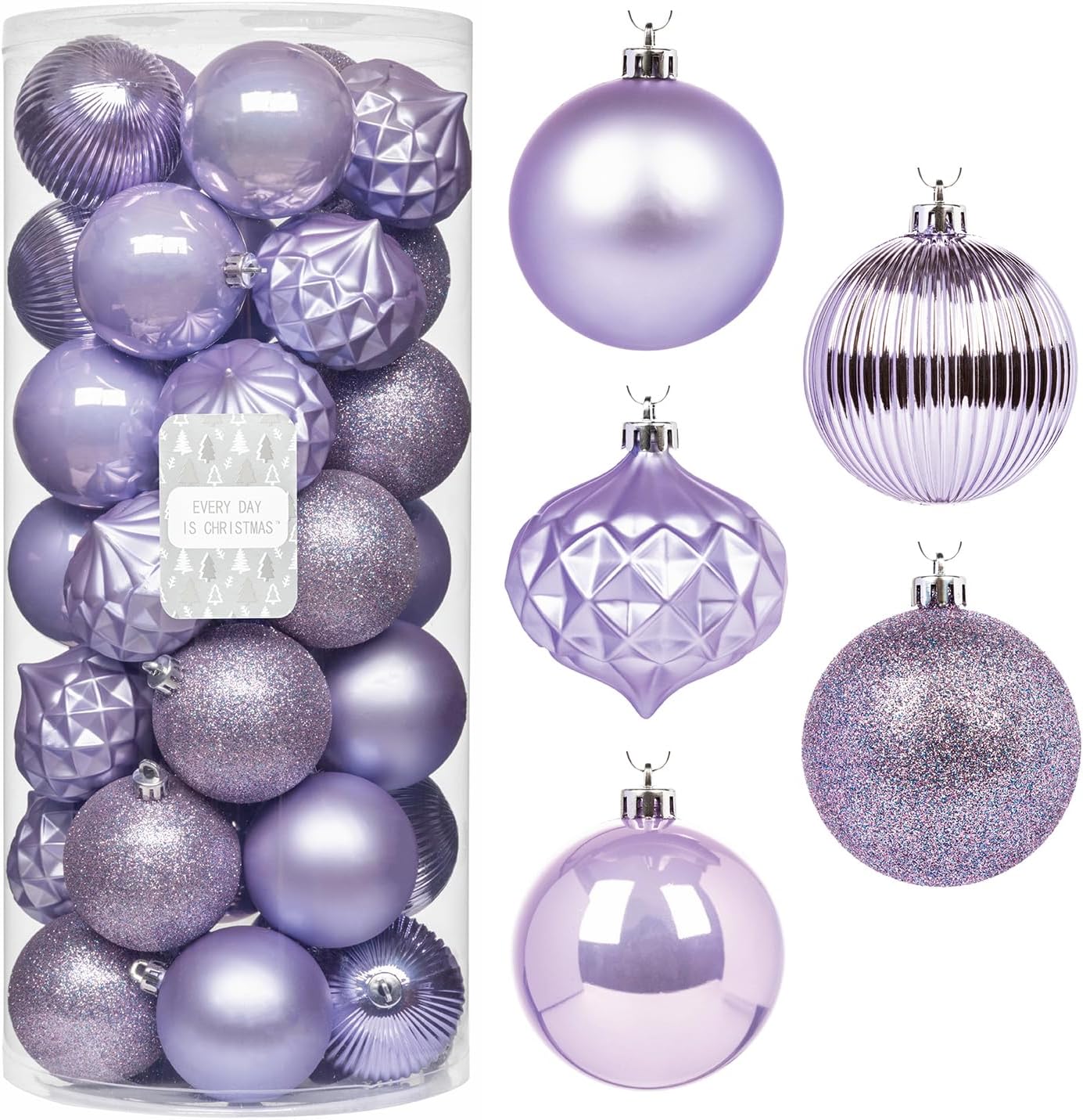 Every Day is Christmas Ornaments, Shatterproof Christmas Tree Ornament Set, Christmas Balls Decoration 35 Count (2.75"/70mm, Lilac Purple)
