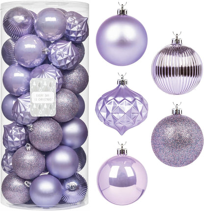 Every Day is Christmas Ornaments, Shatterproof Christmas Tree Ornament Set, Christmas Balls Decoration 35 Count (2.75"/70mm, Lilac Purple)