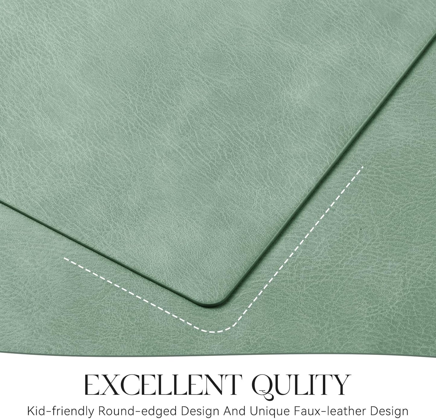 MOSAYT Vinyl Placemats Set of 12-12 X 17 Inch - Faux Leather 100% Waterproof Oil-Proof Wipeable PU Place Mats, Heat Resistant Reversible Table Mats for Kitchen, Dining, Outdoor (Green)