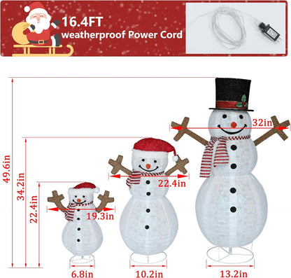 4FT Pop-Up Snowman Family, Pre-Lit Holiday Decoration Sign with 270 LED Lights, Customized Placement Holiday Display for Indoor, Outdoor