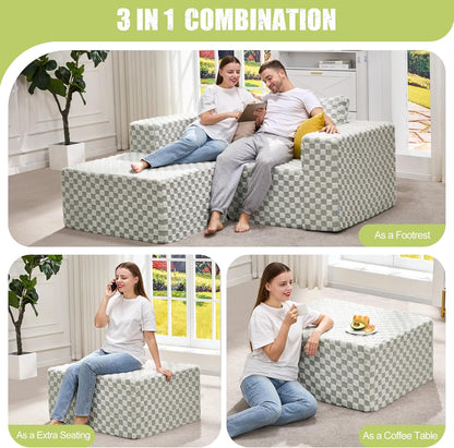 Hobestluk Rectangle Ottoman Memory Foam Footrest for Couch with Removable Cover Large Floor Seating for Adults Ottoman Coffee Table for Living Room, Bedroom or Office (Plush GREYOLIVE, Footrest)