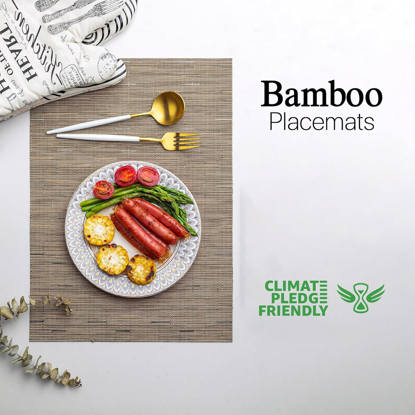 LEXMORE Placemats Set of 6 Vinyl/Plastic Woven Place Mats for Kitchen Table Indoor/Outdoor Washable Placemat Wipeable Dining Table Mats(Light Brown)