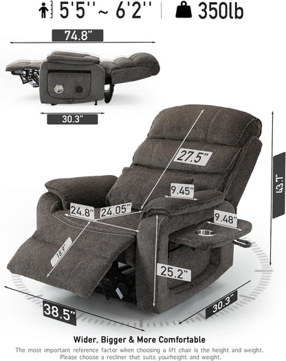 Large Power Lift Chairs Recliners for Elderly with Heated and Massage, Upgraded Dual Motor Lay Flat Recliners, 25in Extra Wide Seat, Folding Tablet, Side Pocket