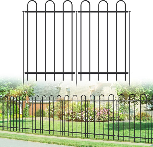 Metal Garden Fence 36 in H x 12 ft L, No dig Garden Border Yard Fencing, Dog Fence Outdoor Temporary Animal Barrier for Flower Bed Lawn and Patio, 6 Panels + 7 Stakes Black