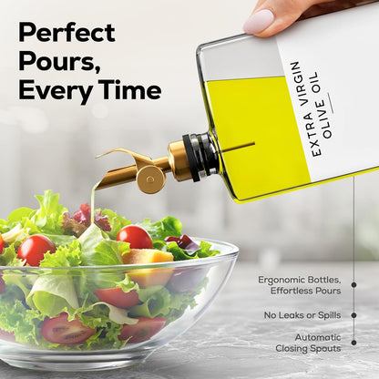 Glass Olive Oil Dispenser Bottle for Kitchen by Brighter Barns - Coffee Syrup Dispenser, Oil and Vinegar Bottle - Modern Kitchen Essentials for Home, Restaurant, Coffee Bar, Airbnb (Clear, Set of 2)