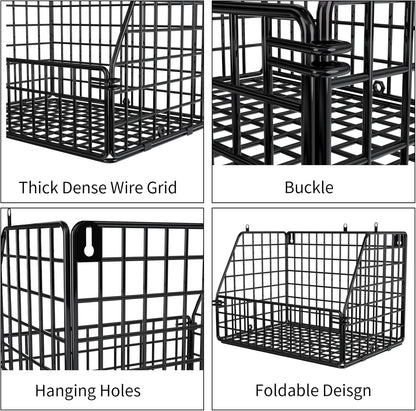Stackable Wire Storage Baskets for Kitchen Closet Pantry, Hanging Closet Organizers Storage Shelves Organization, Wall Mount Metal Basket Bins, Clothing Vegetable & Fruit Organizer 3 pcs