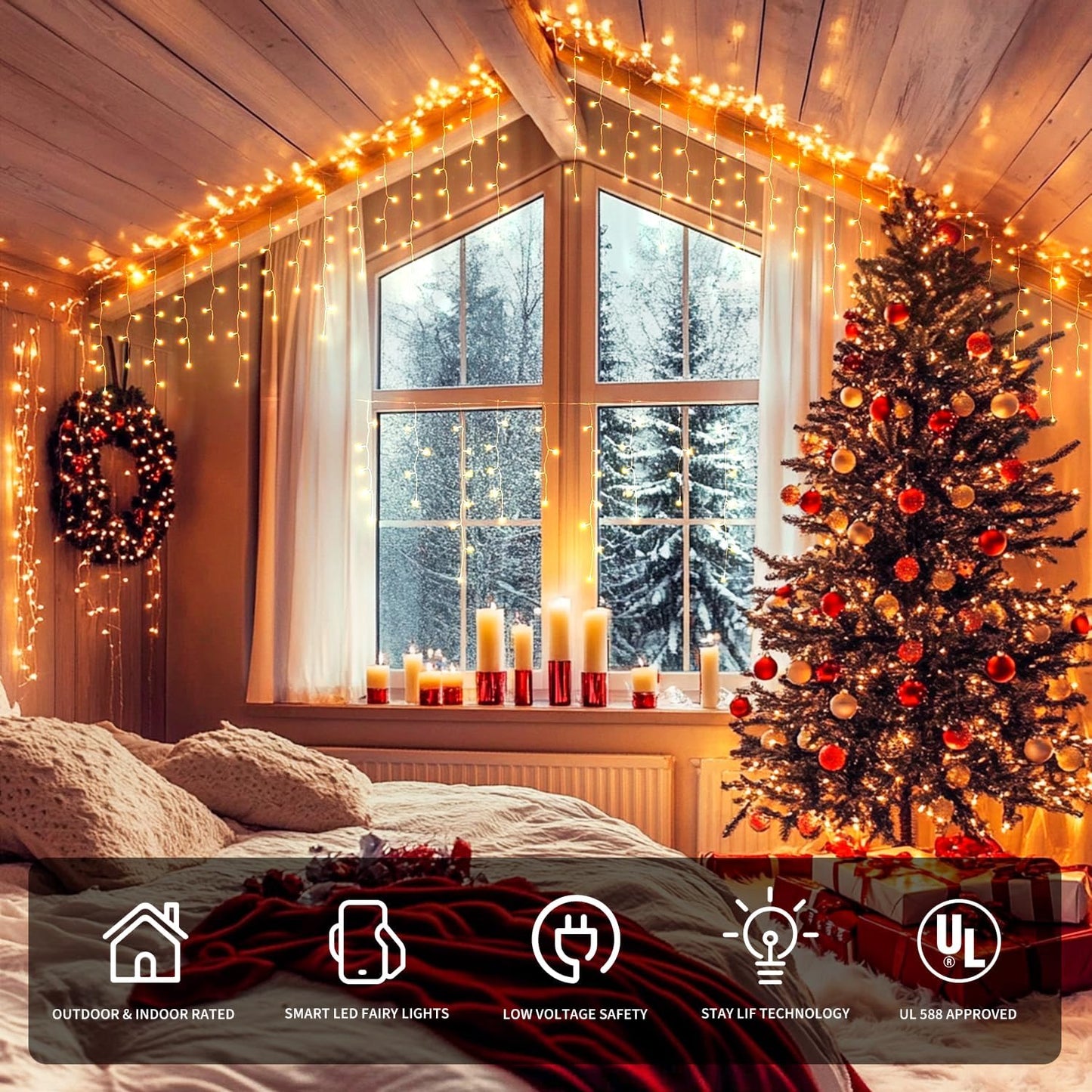 JMEXSUSS 400 LED RGB Icicle Lights - Color Changing, Plug-in for Indoor/Outdoor Christmas Decorations