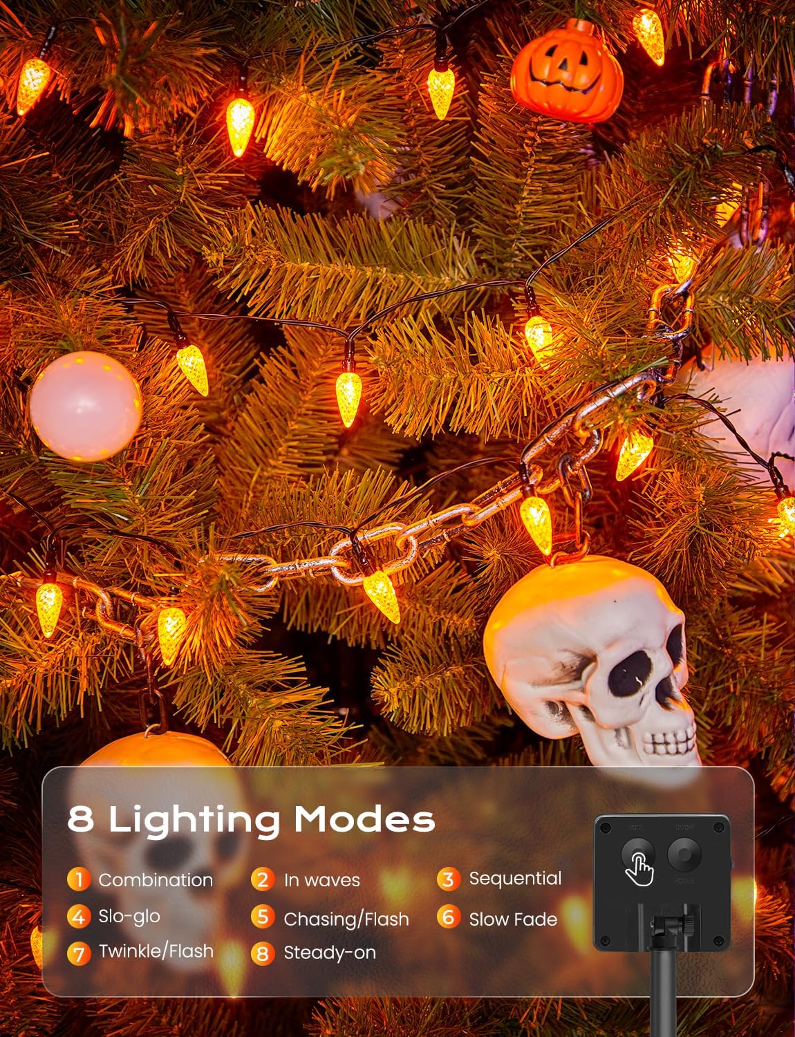 Brightown Solar Operated C6 Halloween Outdoor Lights, 22.64ft 50 LEDs Orange Halloween Lights, Strawberry LED Fairy Lights, Solar Waterproof String Light for Tree, Garden Decor Outdoor Decorations