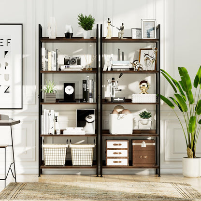 NUMENN Bookshelf, 5 Tier Bookshelves, Home Office Bookcase Shelf Storage Organizer, Free Standing Storage Shelving Unit for Bedroom, Living Room and Home Office, Dark Walnut