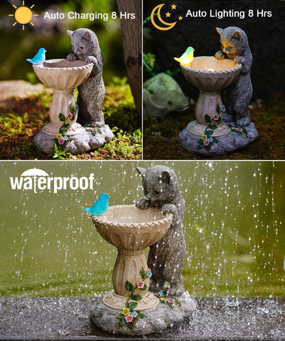 Nacome Solar Cat Birdbath Garden Decor: Outdoor Statues Ornaments for Outside Decorations Yard Art Lawn Porch Patio Balcony - Birthday Gifts Choice for Mom Grandma Women Lover