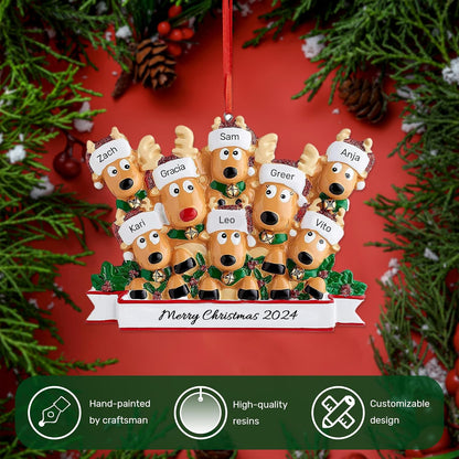 Personalized Christmas Ornaments 2025, Custom Reindeer Family Ornaments for Trees with Names, Handcrafted Christmas Deer Decorations for 2-8 Members, Meaningful Xmas Family of 8