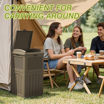 Greesum 33 Gallon Resin Outdoor Trash Can with Lid, Waterproof Resin Garbage Bin for Hideaway, Patio, Deck, 3 Pack, Light Brown