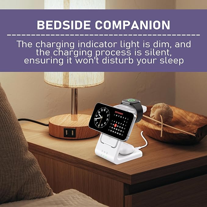 3 in 1 Wireless Charging Station: 5000mAh Removable Power Bank Charger Stand for Phone/Watch/Air Pods - Portable Magnetic Battery Pack for Air 17 16 15 14 13 12 Series White
