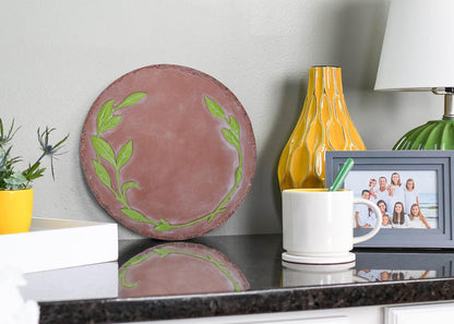 NAT & Jules Floral Laurel Wreath Leaves Pattern Dimensional Indoor Outdoor 12 inch Round Cast Resin Decorative Garden Stepping Stone, Patio, Walkway Sculpture Yard Art, Green