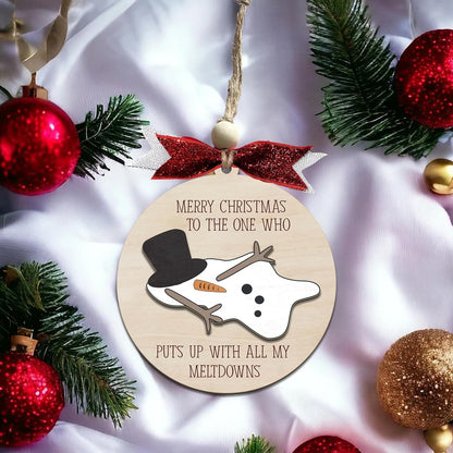 Funny Christmas Ornament – Snowman Meltdown Quote Wooden Round Tree Decoration, Hilarious Gift for Wife Husband Friends, White Elephant & Secret Santa Gift Exchange Holiday Ornament