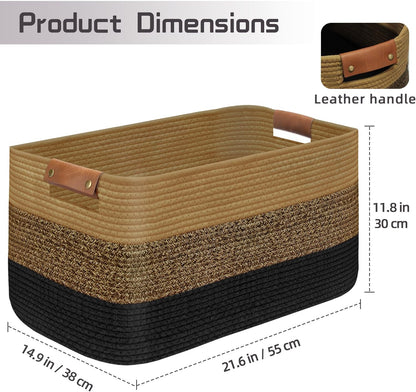 Large Collapsible Laundry Basket, Clothes Hamper for Blanket, Toy, Towels, Woven Baskets for Storage, Nursery Home Decor Living room 21.6" x 15" x 11.8" Black