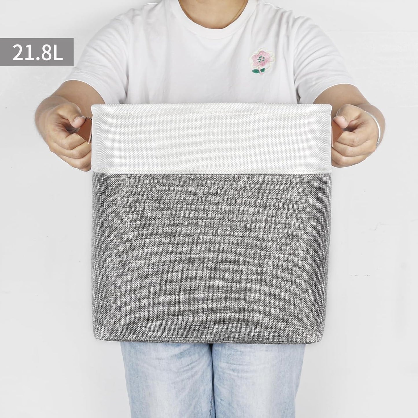 Collapsible Fabric Storage Cubes 11x11 Cube Storage Bins, 4 Pack Closet Baskets Box with Handles for Organizing, Shelf, Toys, Clothes, Home, Office, Nursery (Grey&White)