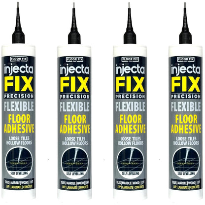 Precision 300ml from Floor-Fix Pro - Fix Loose Tiles - for Loose & Hollow Tiles, Wood, LVT & Laminate - Includes 1.9mm Syringe Tip - Adjustable to 6mm + Anti-Clog Performance (Pack of 4)