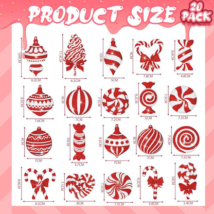 Tondiamo 20 Pcs Christmas Diamond Painting Keychain Kits 5D DIY Diamond Art Pendants Double Sided Hanging Key Chains for Christmas Party Decoration DIY(Cane Style)