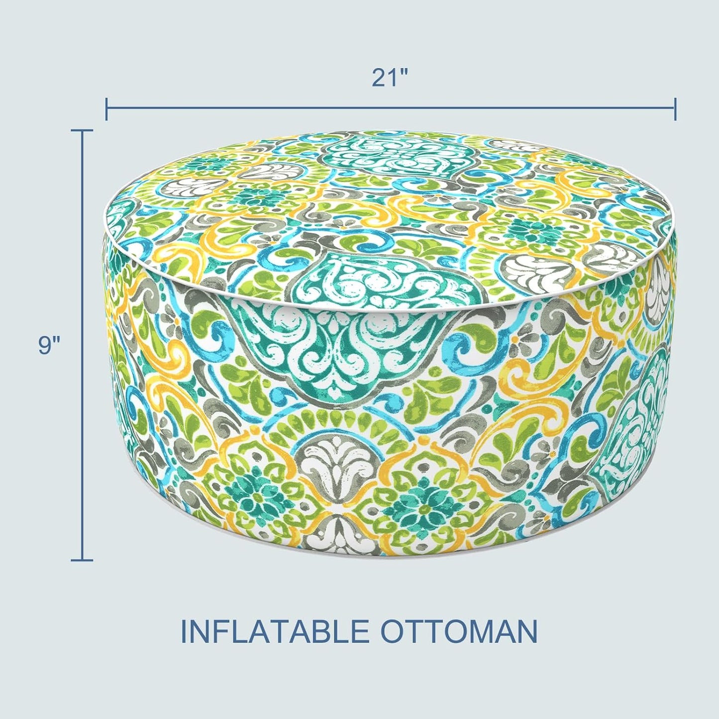 LVTXIII Inflatable Stool Ottoman Footrest with Handle, All Weather Foot Rest, Indoor or Outdoor Use for Home Patio Garden and Camping, D21 x H9, Damask Green