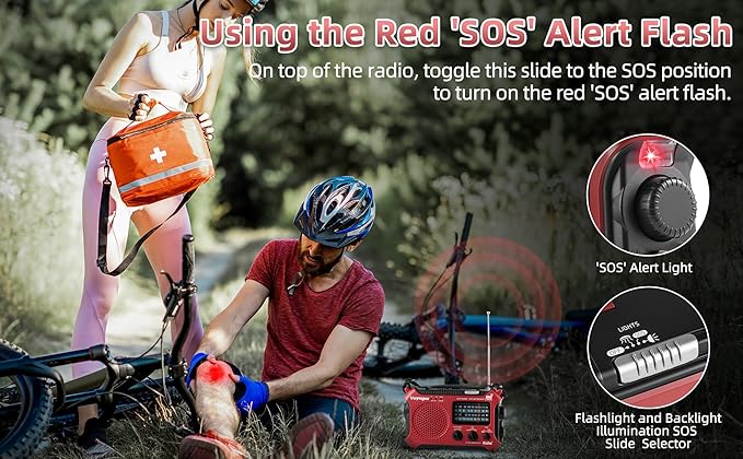Kaito KA500RED 5-Way Powered Emergency AM/FM/SW Weather Alert Radio, Red