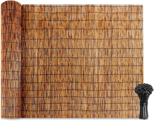 Natural Reed Fencing Rolls: Privacy Bamboo Fence 3/4/5/6ft High Roll Reed Screen, Decorative Bamboo Fencing for Outdoor Balcony Patio Garden Backyard,with Cable Zip Ties(Coffee, 5x16.4ft)