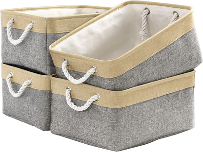 TcaFmac Cube Storage Bin, Storage Baskets for Organizing [4 Pack] Closet Organizers and Storage with Handles(Gold&Grey,15.7" L×11.8" W×8.2" H)