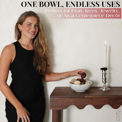 Gusto Nostro 8" Luxury White Marble Decorative Bowl for Coffee Table - Elegant Modern Fruit Bowl for Kitchen Counter - Heavy Stone Entryway Catch all for Keys, Jewelry, Potpourri Holder - Medium Size