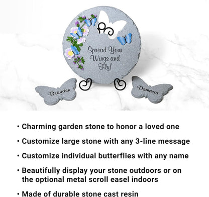Let's Make Memories Personalized Garden Décor - Custom Garden Stone - Indoor/Outdoor - for Mom or Grandma - for Her - Engraved - Butterfly Cutout - Durable Resin - Large Round Stone