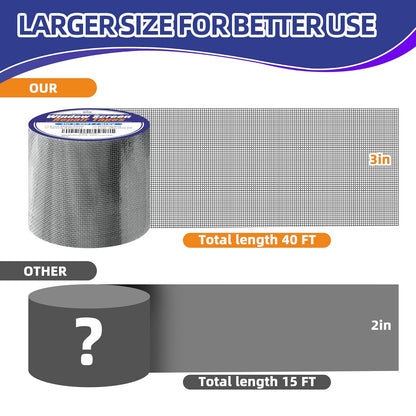 KING MOUNTAIN Grey Window Screen Repair Tape,3inX40FT Heavy Duty Screen Repair Kit for Window Screen and Screen Door Tears Holes,Strong Adhesive & Waterproof Window Screen Patch
