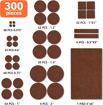 Felt Furniture Pads 300 Pieces, Furniture Pads for Hardwood Floors, Floor Protectors for Furniture Legs, Felt Pads for Furniture, Floor Savers for Furniture Brown