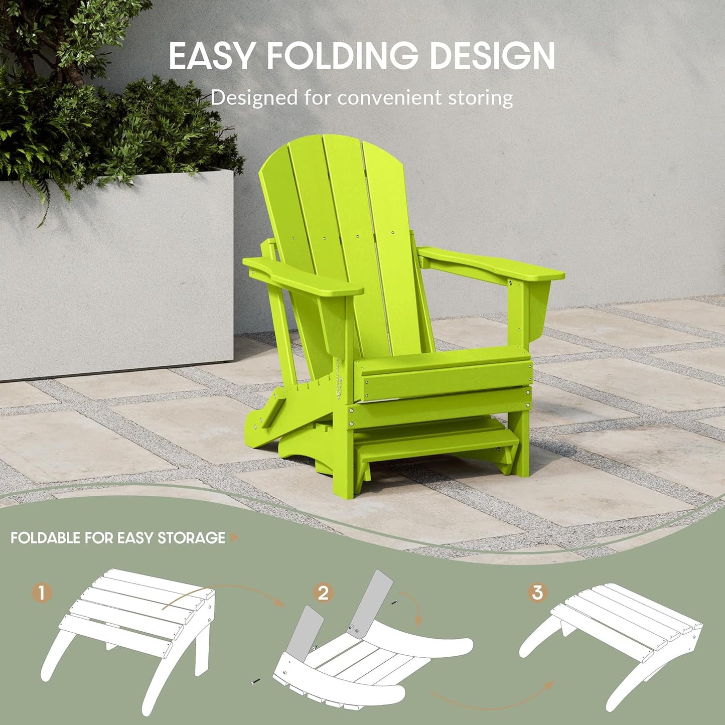 WestinTrends Outdoor Ottoman, Patio Adirondack Ottoman Foot Rest, All Weather Poly Lumber Folding Foot Stool for Adirondack Chair, Widely Used for Outside Porch Pool Lawn Backyard, Lime