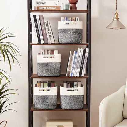 OIAHOMY 4 Pack Storage Baskets for Organizing, Basket for Shelves with Handle, Woven Baskets for Storage Toys, Towels, Books, Cotton Rope Basket 13" L x 9 " W x 7.8 " H, Black & White