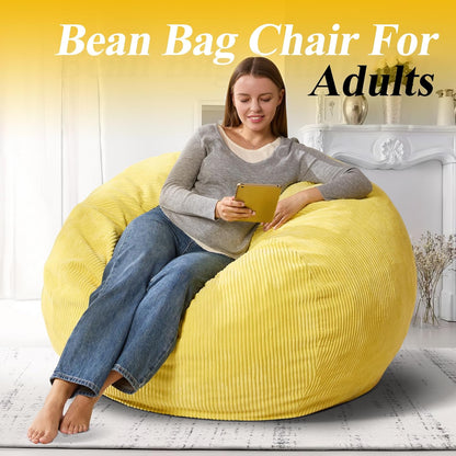 3.5FT Bean Bag Chairs Teardrop Bean Bag Chair for Adults Beanbag Chair with Memory Foam Filled Machine Washable Cover for Living Room, Bedroom (Large,Yellow)