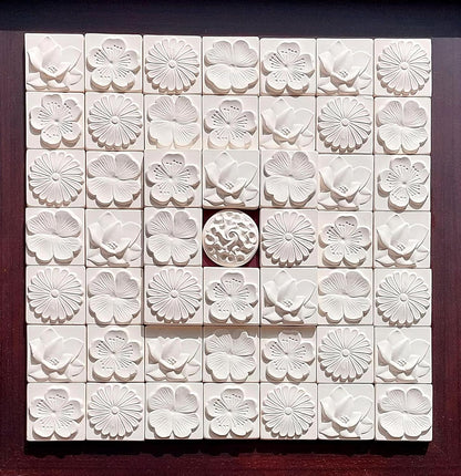 Stone Diffuser-Korean flowers 4 Square tiles, One Set-Odor Eliminator, Air Purifying, Humidity Control, Aromatherapy Passive Diffuser