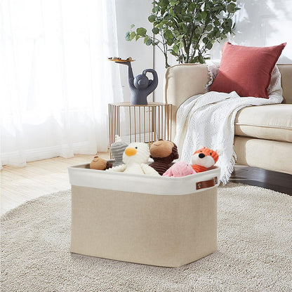 DULLEMELO Storage Baskets Large 16"x12"x12" Tall Rectangular Baskets Fabric Storage Bins for Organizing [1 Pack] Collapsible Linen Shelf Baskets for Clothes, Toys, Closet, Laundry (White&Khaki)