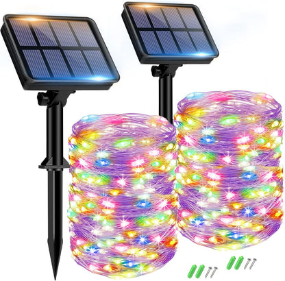 2 Pack Solar String Lights for Outside - 160LED 66FT Solar Fairy Lights Outdoor Waterproof 8 Modes, Copper Wire Solar Powered Twinkle Lights for Tree Garden Christmas Wedding Party Decor, Multicolor