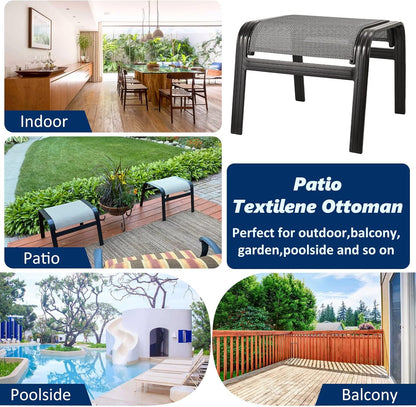 Outdoor Patio Ottoman Seat Textilene Portable Metal Footstool Portable Footrest Patio Chairs 2 Set Grey