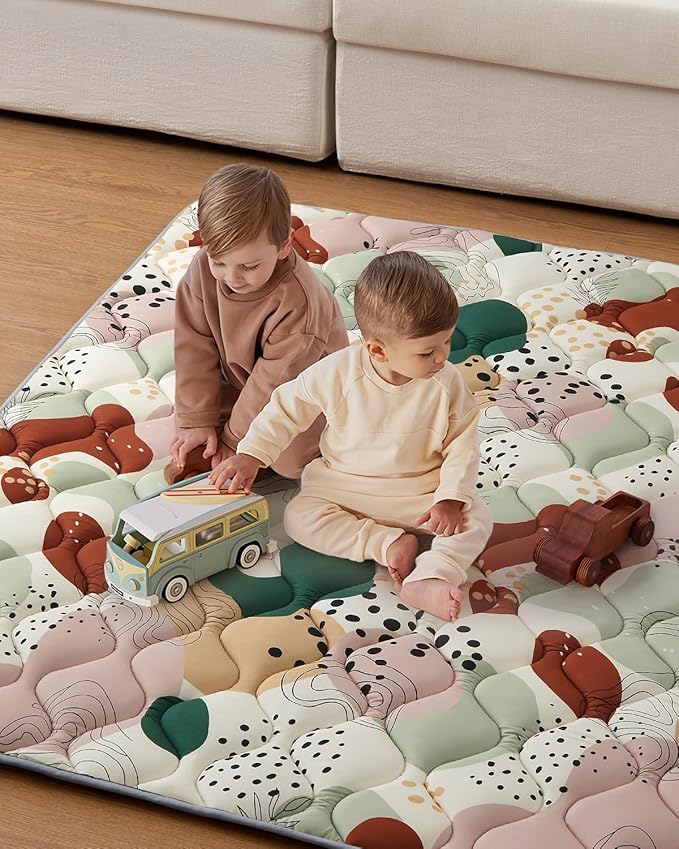 Blissful Diary Baby Play Mats for Floor, 50x50 Inch Crawling Mat for Playpen, Thicken Padding Foam Playmats for Babies and Toddlers, Modern Abstract