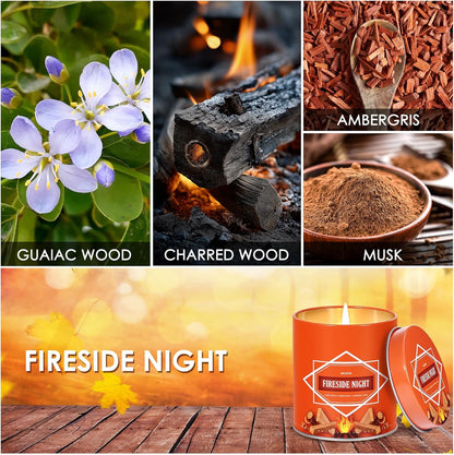 Fireside Night Fall Scented Candle – 9 oz Soy Wax in Travel-Friendly Reusable Tin, Non-Toxic & Clean Burning, 50-Hour Burn – Cozy Autumn Fragrance, Holiday Gift & Fall Decor for Women & Men