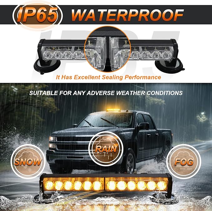 Amber Emergency Strobe Light, Rechargeable Wireless Magnetic Flashing Safety Beacon Trailer Lamp, 12 LED Vehicle Warning Light, for Trucks, Tractors, Vehicles