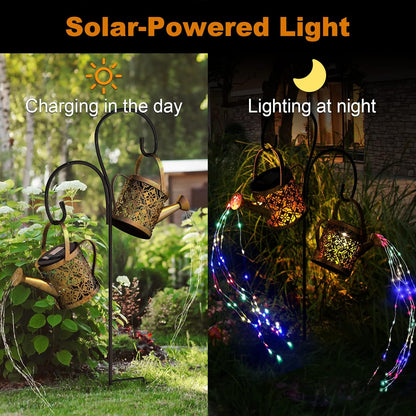 Merear Solar Watering Can Lights Outdoor with 8 Multi-Color Changing Modes, IP65 Waterproof Landscape Light Garden Decor, One Pole Two Lights Outside Decorations for Lawn, Backyard, Patio, Chrismas