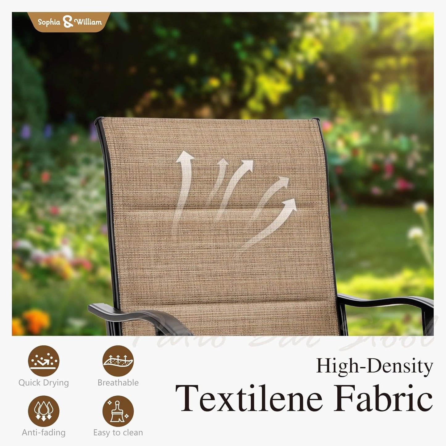 Sophia & William Outdoor Bar Set, Patio Bar Table and Chairs Set, Bar Height Patio Set - 6 x Swivel Bar Chairs(Brown-Padded), 1 x Rectangular Bar Table(Black)