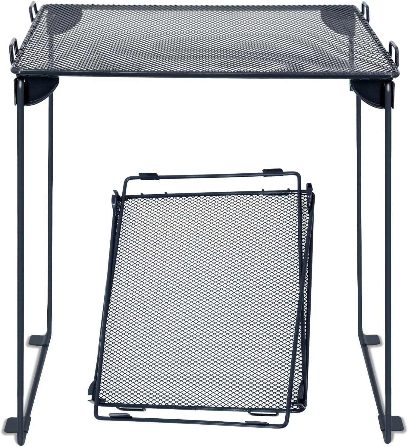 Neudeco Pack 2, Mesh Locker Shelf, Stackable Extra Tall Locker Organizer, Collapsible and Metal Build, Fits Standard Size School Locker, Suitable for Work, Kitchen, Bathroom (Grey)